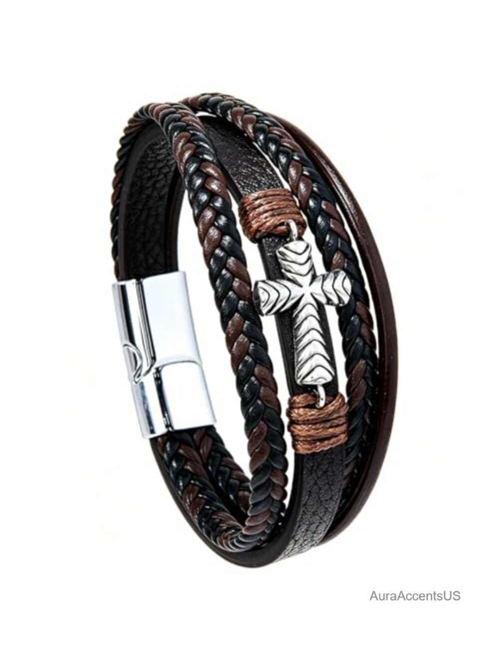 Genuine Leather Cross Bracelet Christian Religious Wrap Cuff for Him or Her